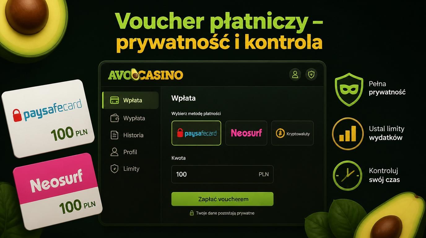 Interfejs kasyna z voucherami i ikonami prywatności